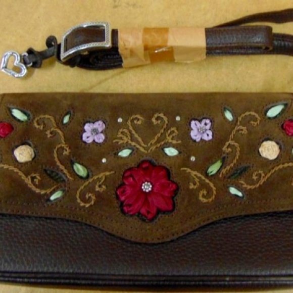 Floral Embroidered Leather & Suede Crossbody
